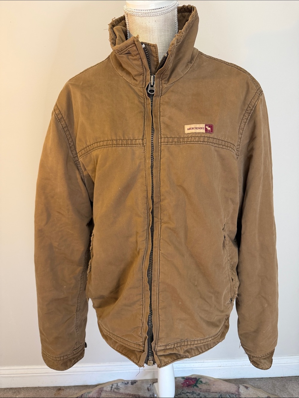 Vintage Y2K Abercrombie & Fitch Tan Workwear Zip Jacket Distressed Warm